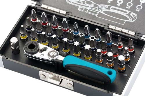 Набор бит Gross, 1/4, магнитный адаптер, сталь S2, пластиковый кейс, 33 предмета  картинка